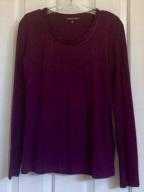Women's Adrienne Vittadini Long Sleeve Wine Color Top T-Shirt Ribbon Collar Sz S